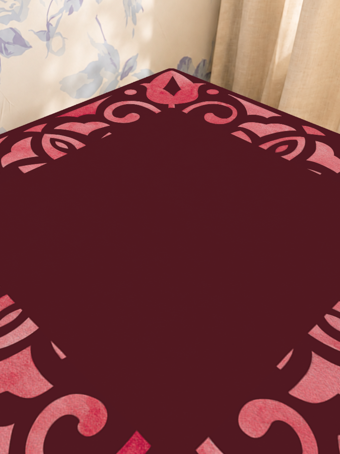Corner Crush  |Red Square mahjong mat — Sunlit Close-up