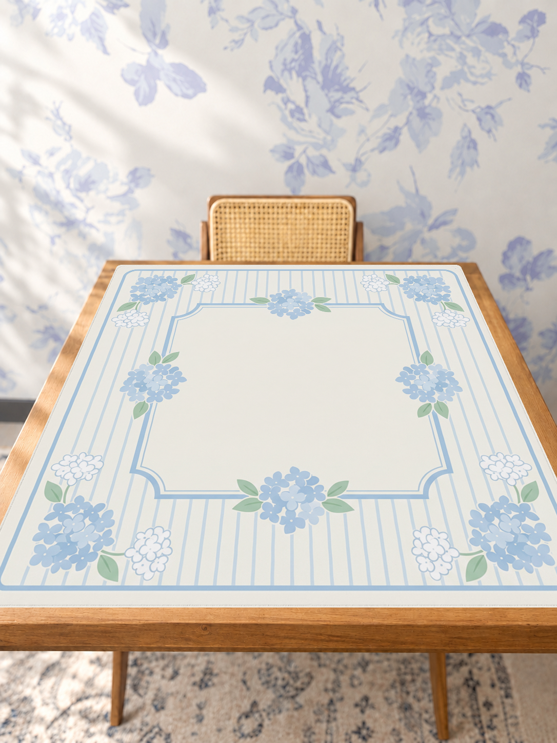 Cottage Garden Stripe mahjong mat — Studio Table Angle