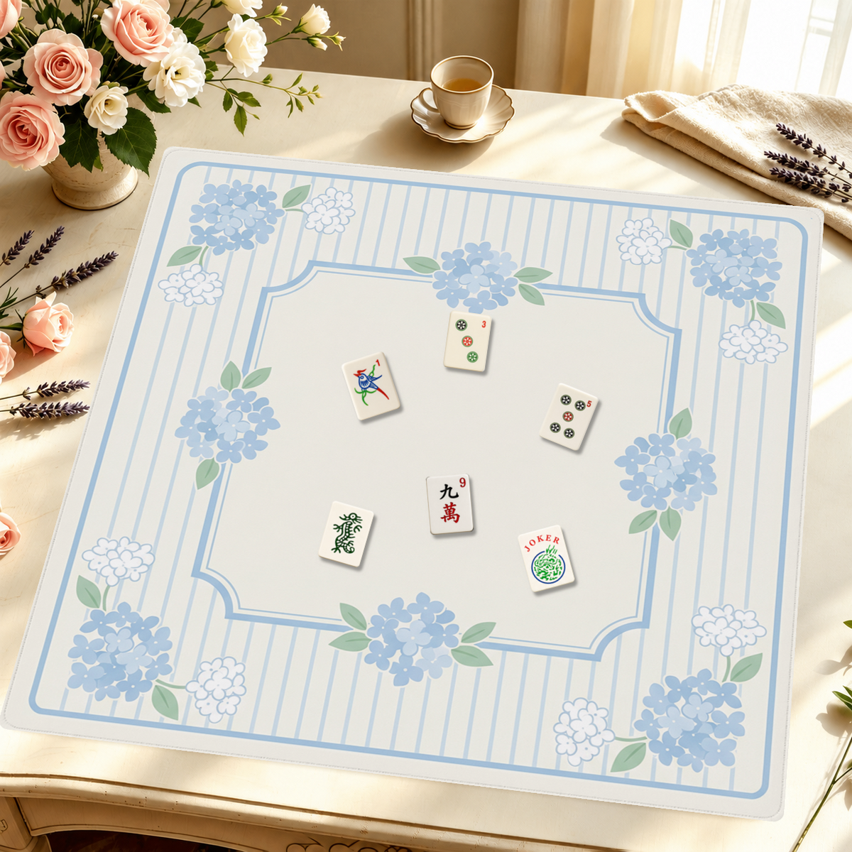 Cottage Garden Stripe mahjong mat — Styled Tile Table