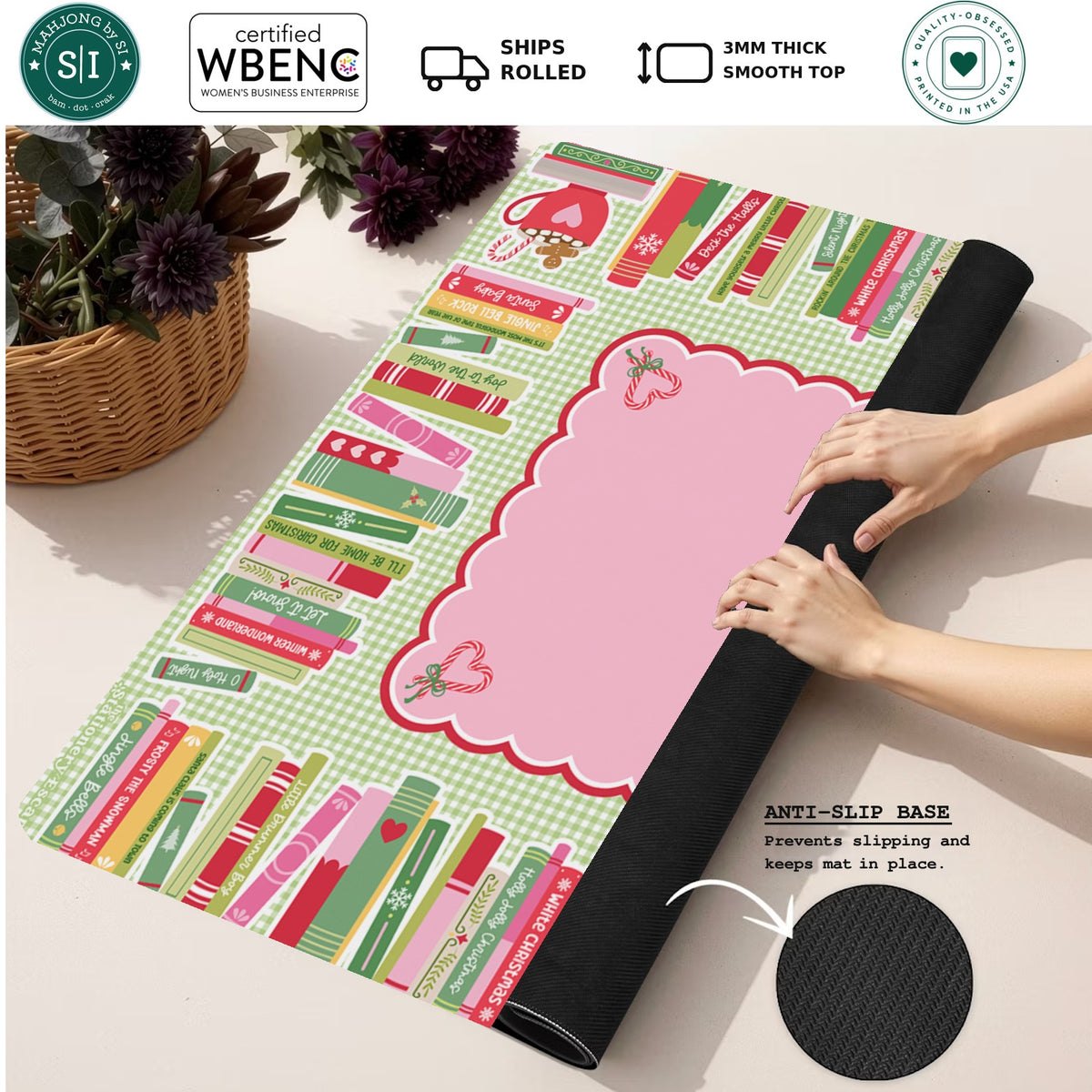 Cozy Christmas Library Mahjong Mat — Rolled Mat Feature Image [rolled-feature-square]