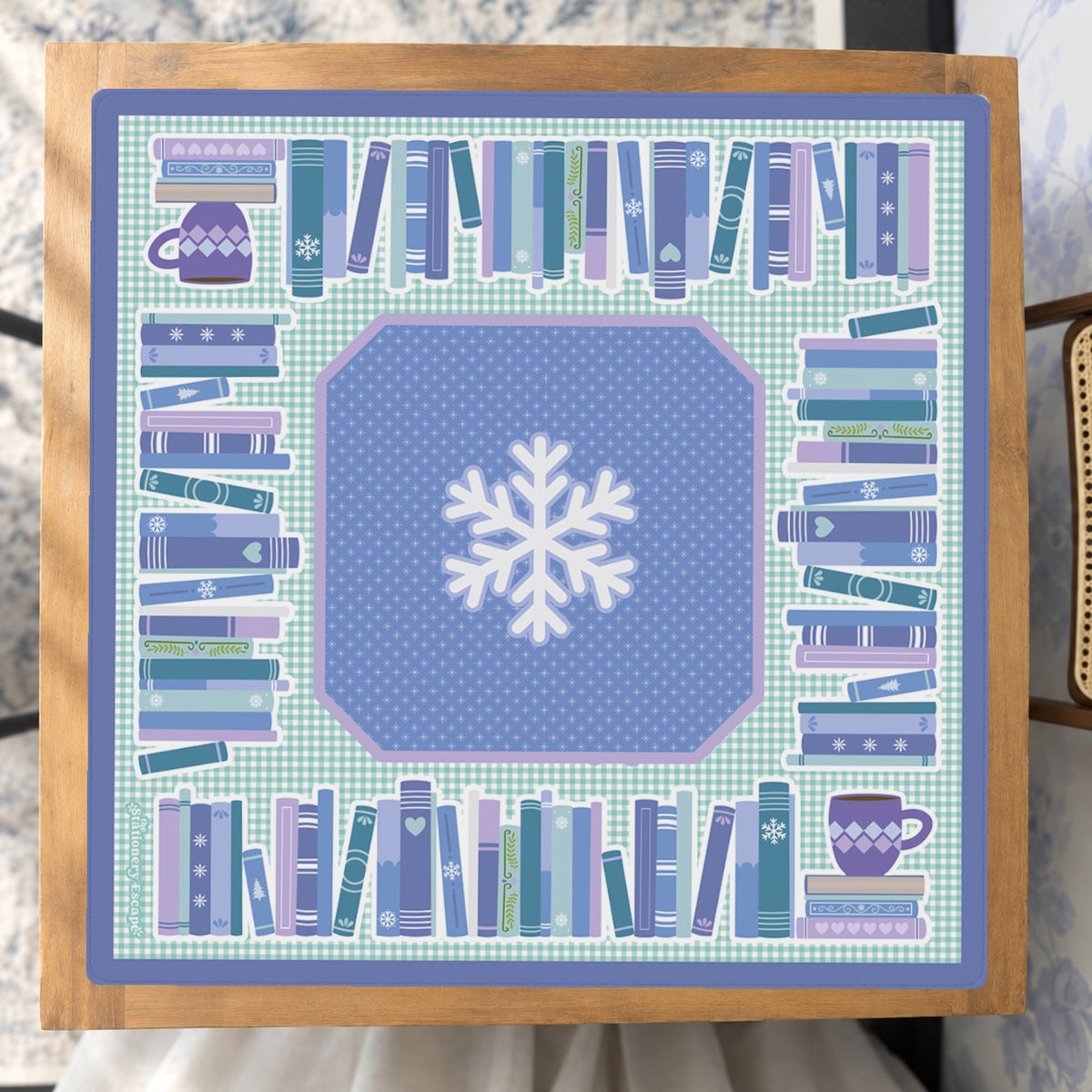 Cozy Winter Library Mahjong Mat — Studio Overhead [studio-overhead-square]