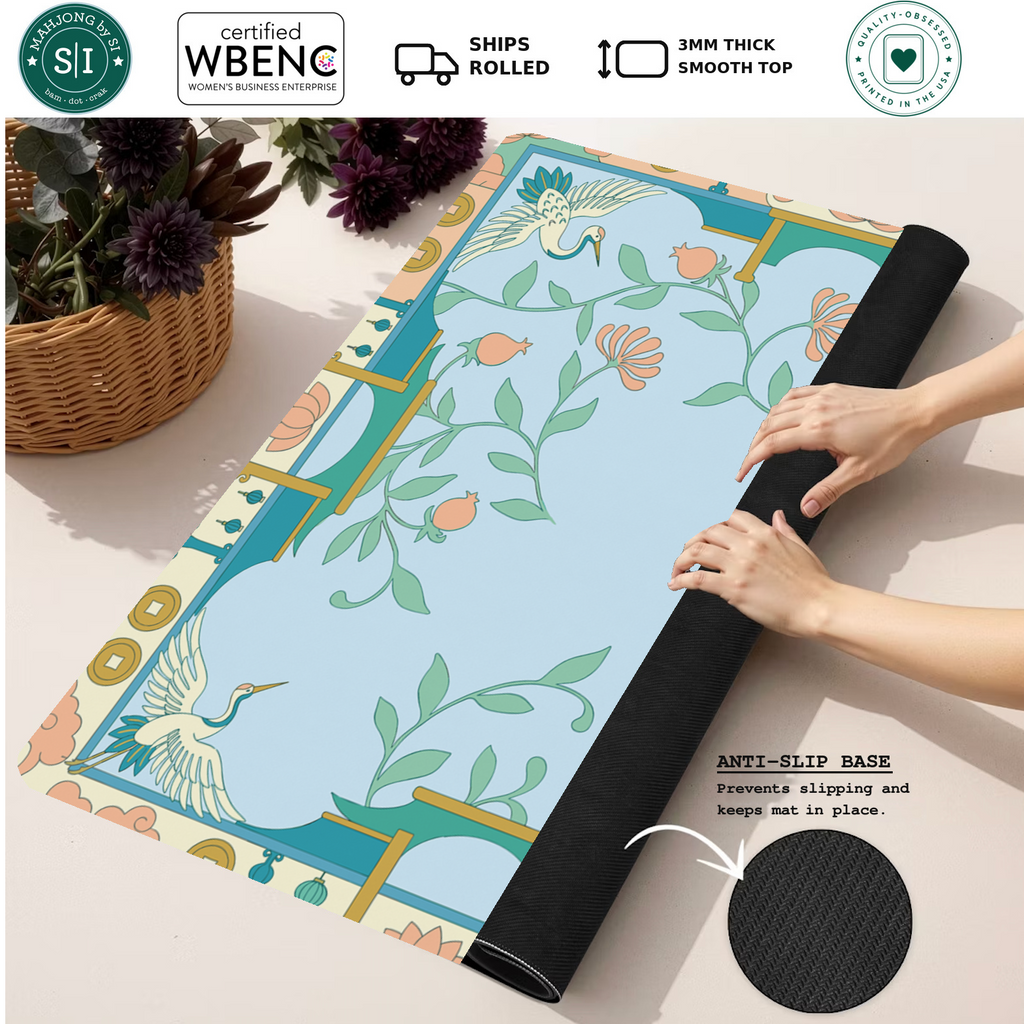 Crane Expectations mahjong mat — Rolled Mat Feature Image