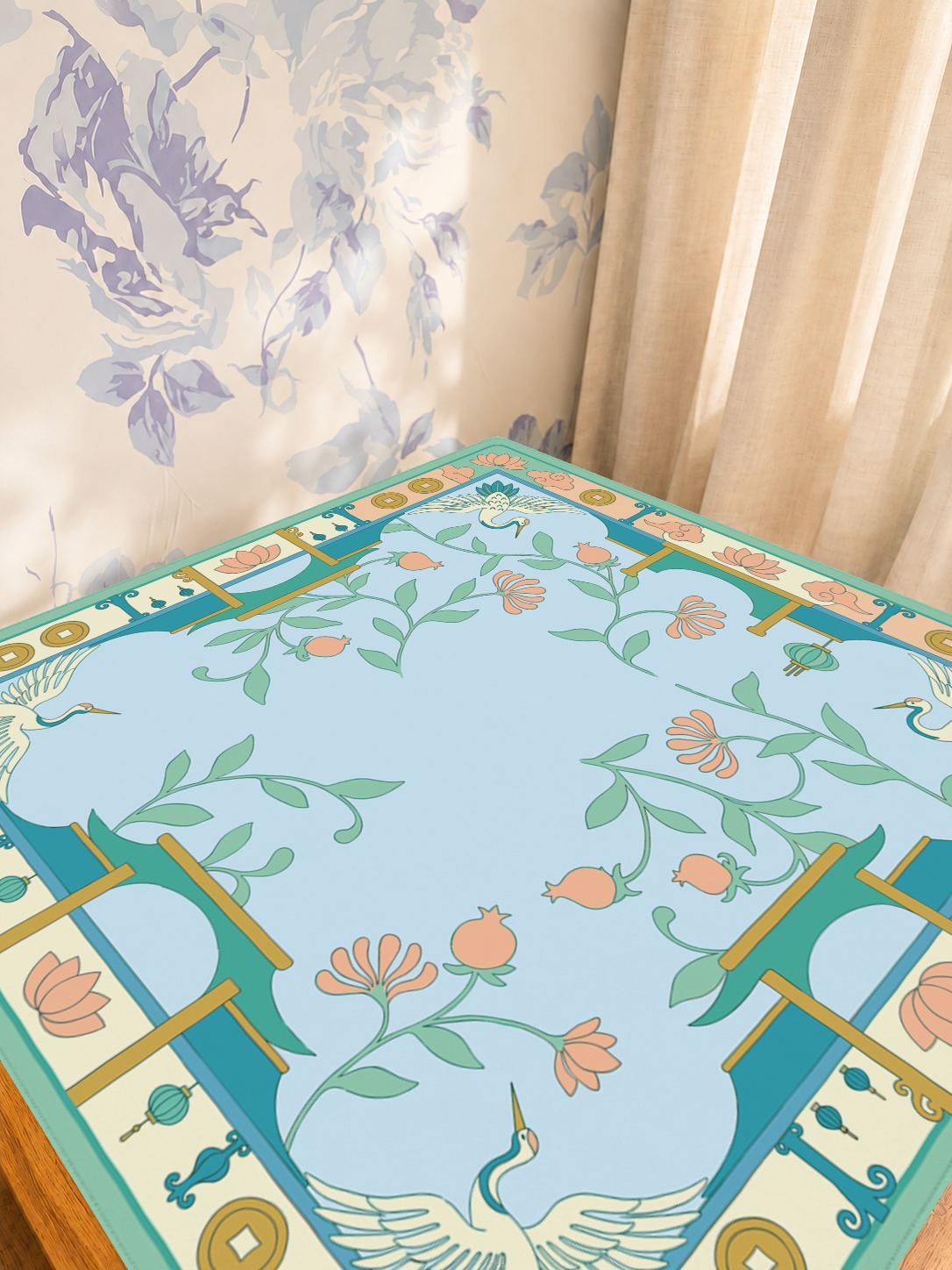 Crane Expectations mahjong mat — Sunlit Detail