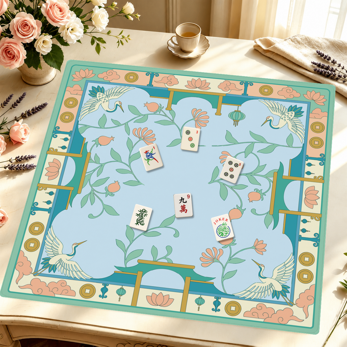 Crane Expectations mahjong mat — Styled Tile Table