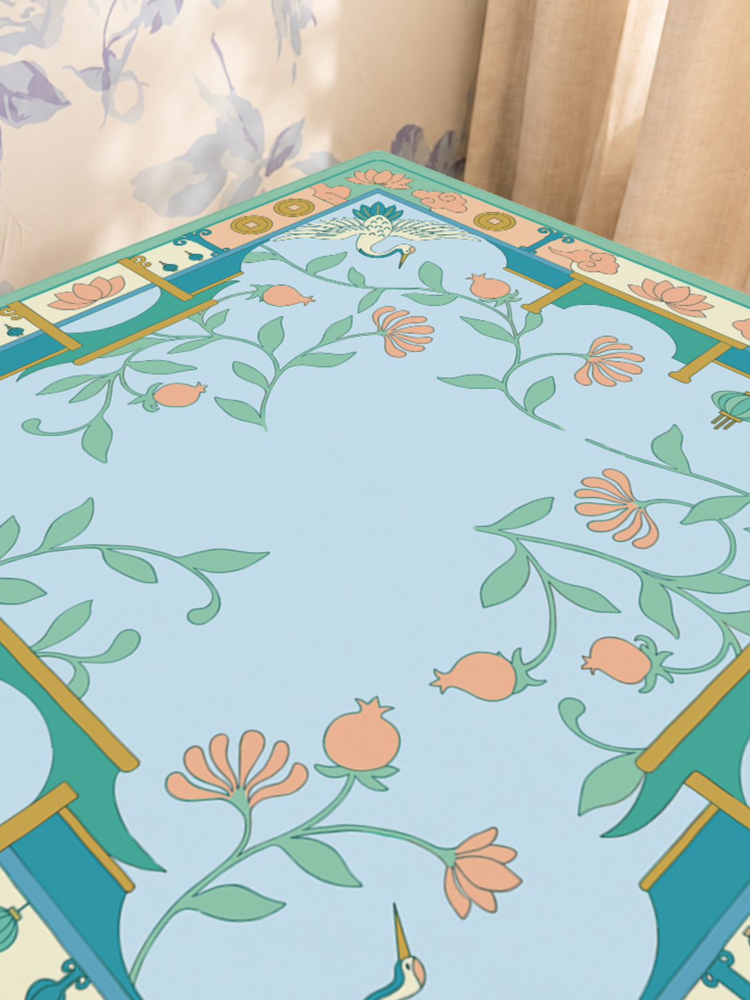Crane Expectations mahjong mat — Sunlit Close-up