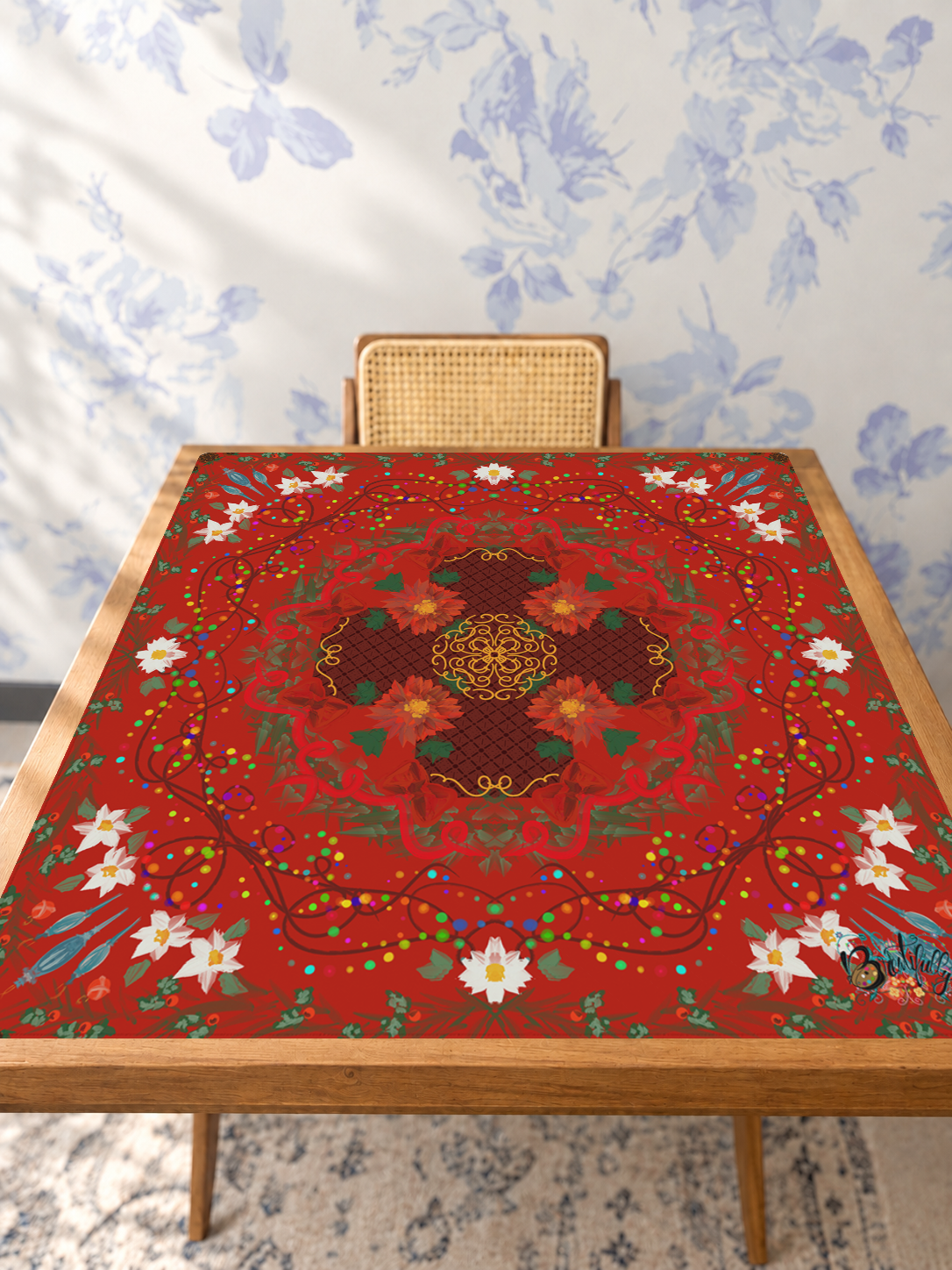 Crimson Lotus Dreams mahjong mat — Studio Table Angle