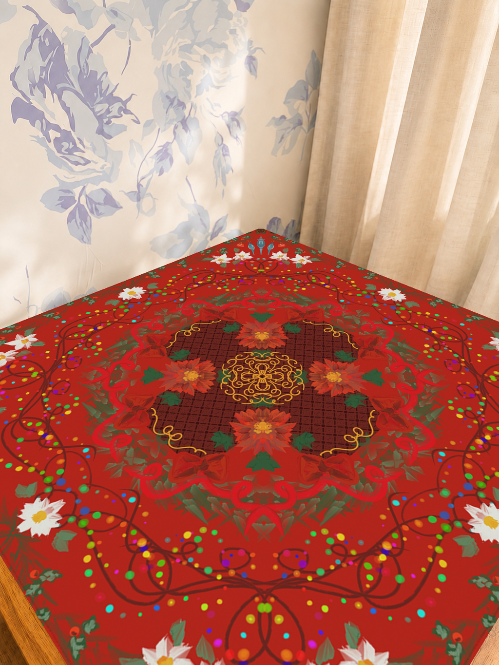 Crimson Lotus Dreams mahjong mat — Sunlit Detail