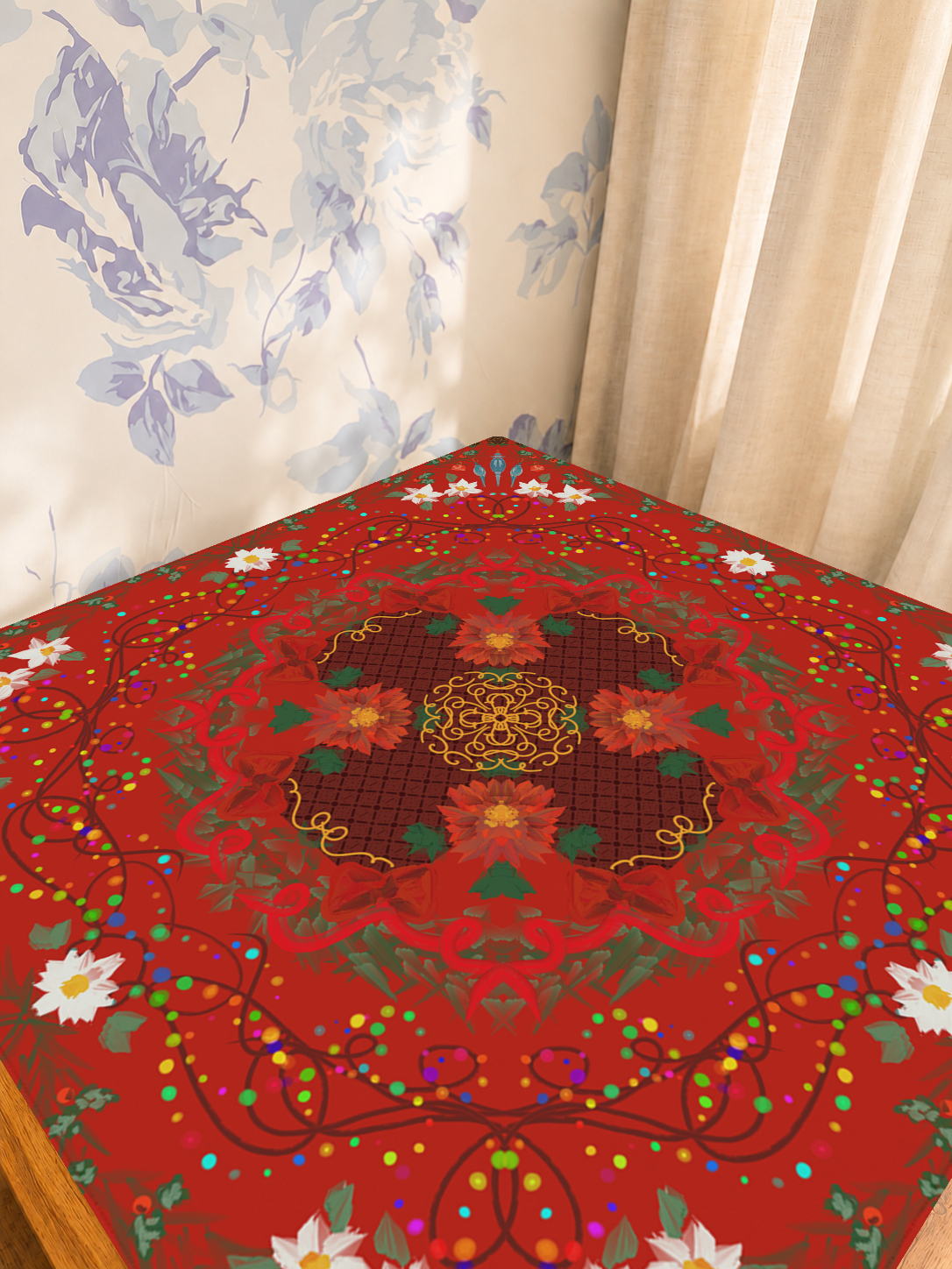 Crimson Lotus Dreams mahjong mat — Sunlit Detail