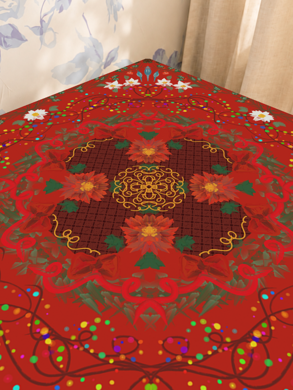 Crimson Lotus Dreams mahjong mat — Sunlit Close-up