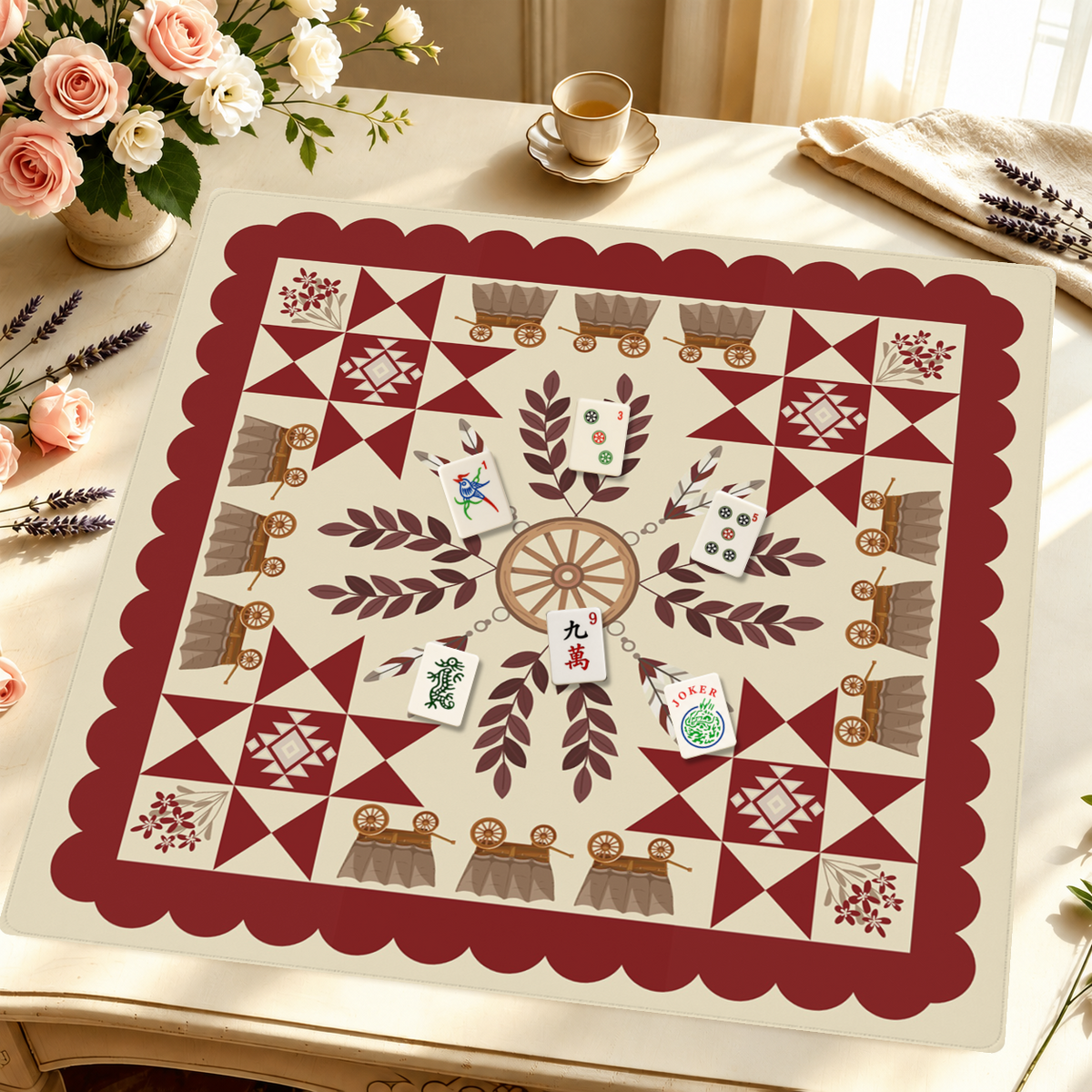 Crimson Prairie mahjong mat — Styled Tile Table