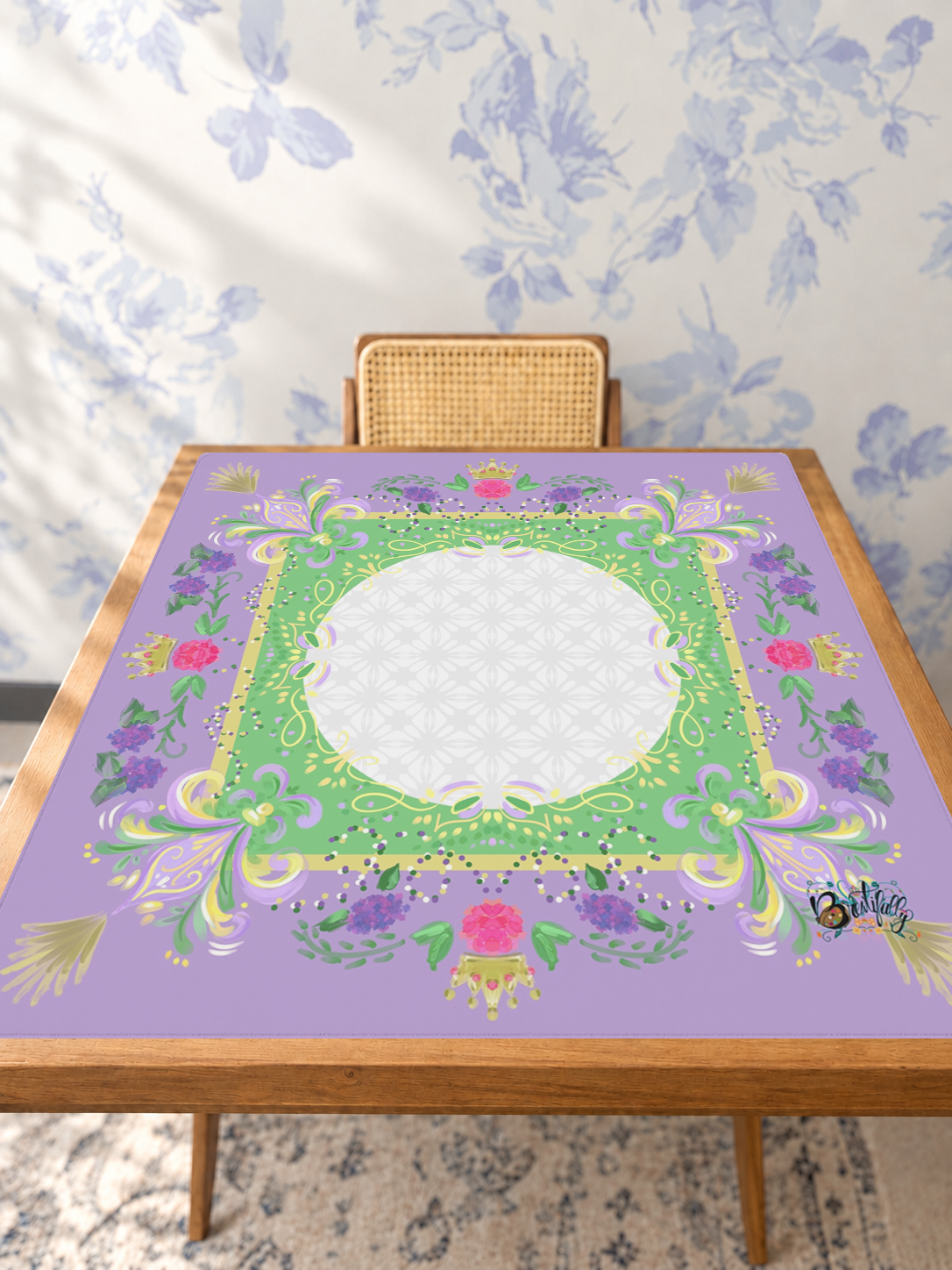Crown of Lilacs mahjong mat — Studio Table Angle