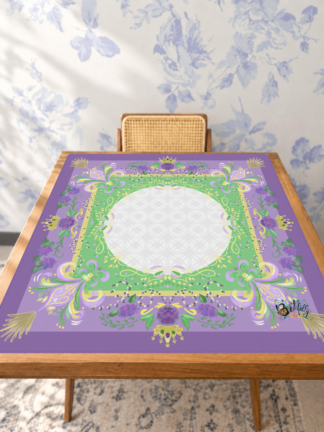 Crown of Lilacs mahjong mat — Studio Table Angle