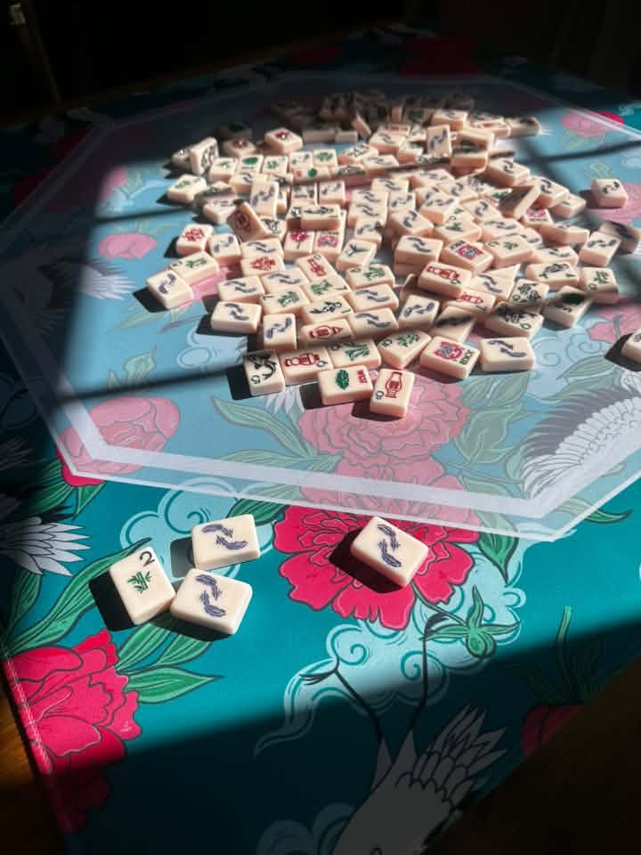 Customer photo of Crane Dance Blue Mahjong Mat in use