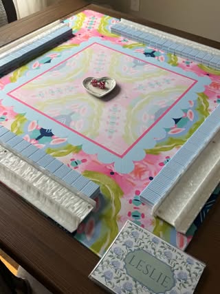 Customer photo of Fly Me to the Bloom Mahjong Mat in use