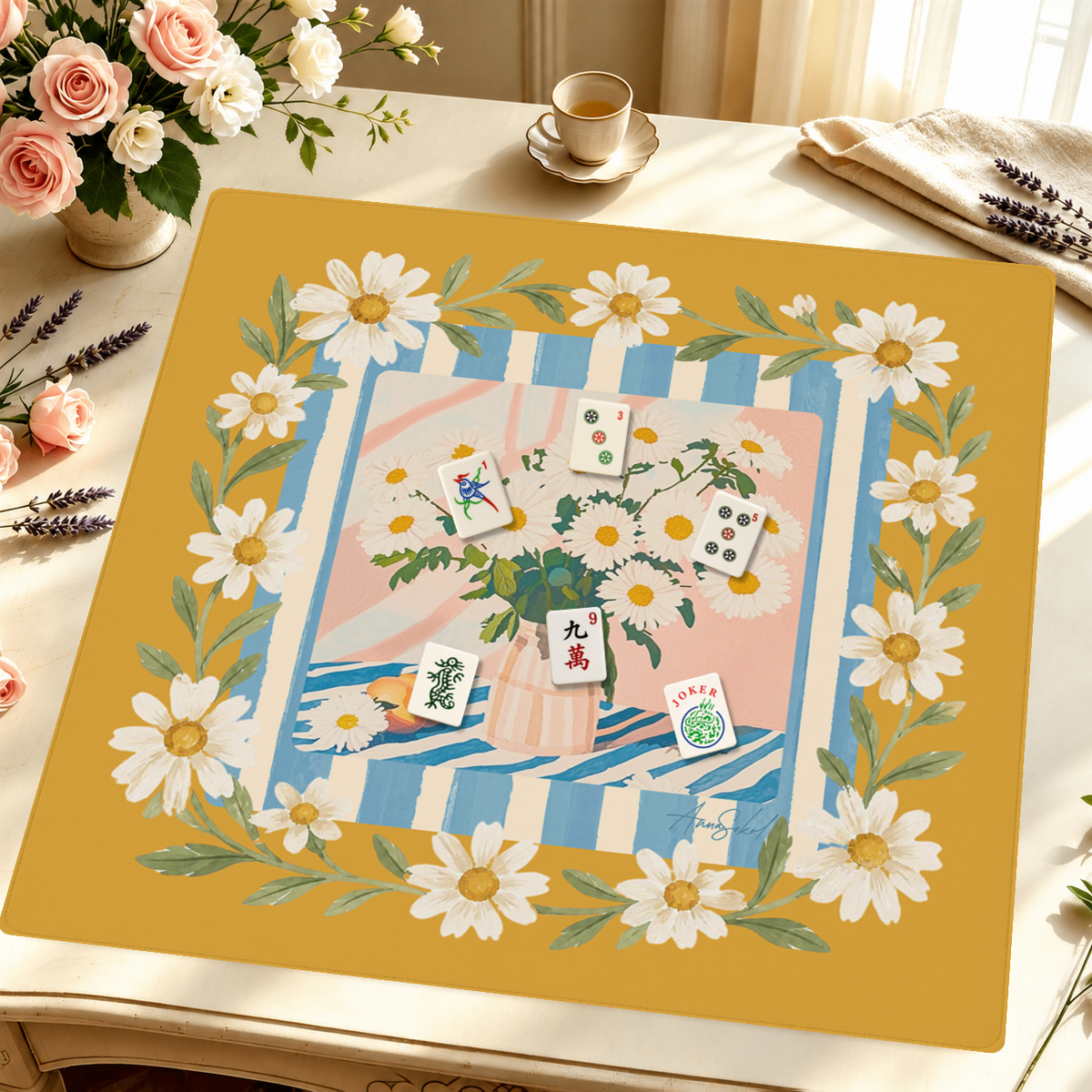 Daisies & Dots mahjong mat — Styled Tile Table