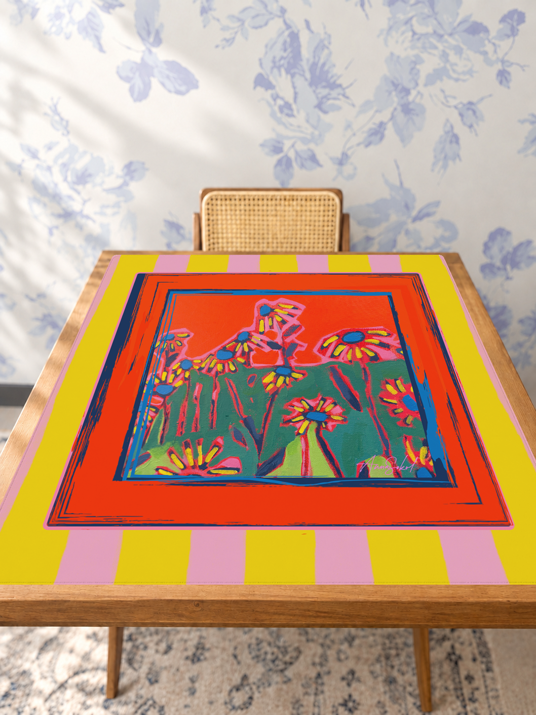 Daisy Pop Parade mahjong mat — Studio Table Angle