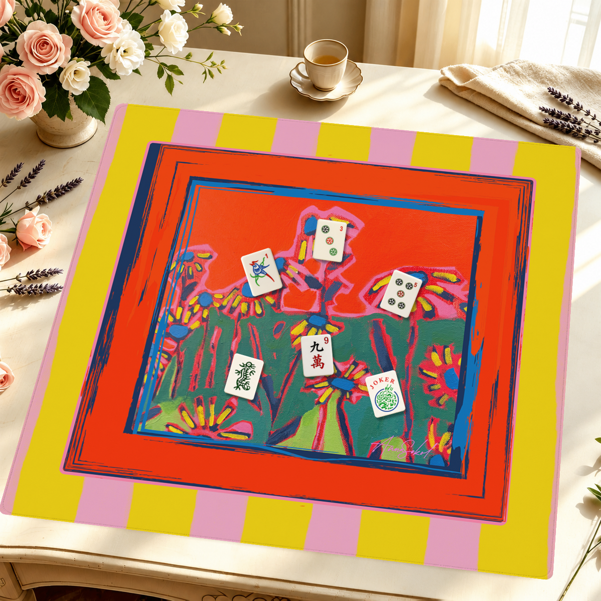 Daisy Pop Parade mahjong mat — Styled Tile Table