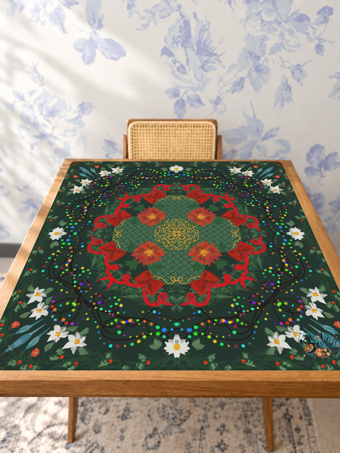 Deck the Tiles mahjong mat — Studio Table Angle