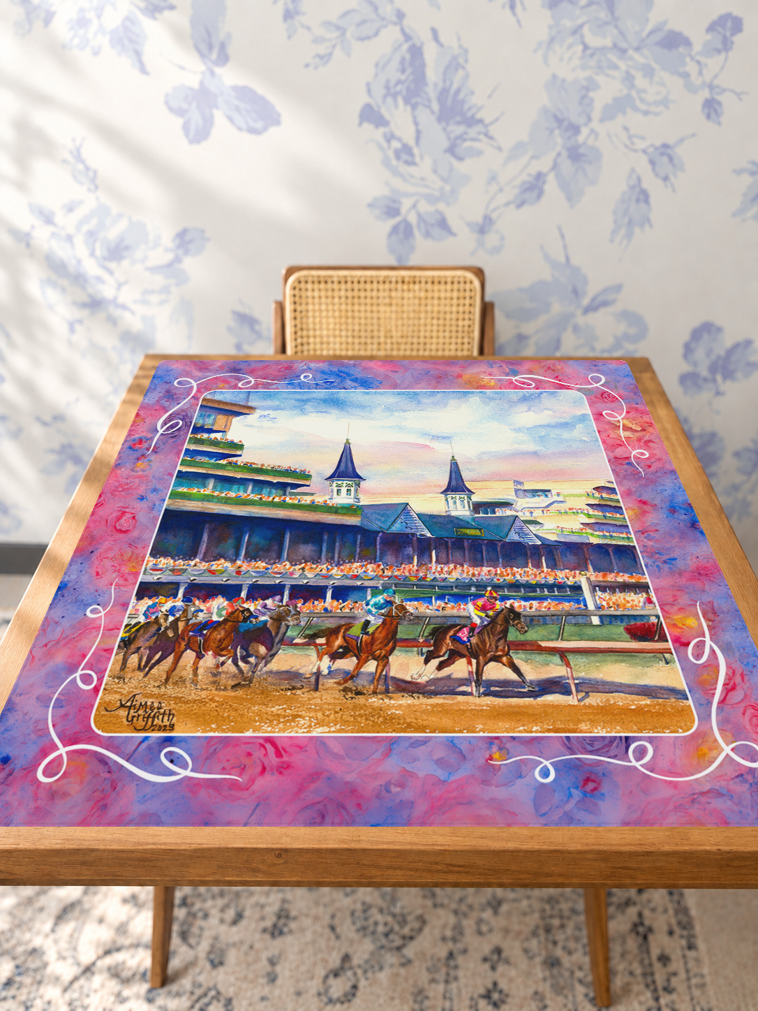 Derby Sunset mahjong mat — Studio Table Angle