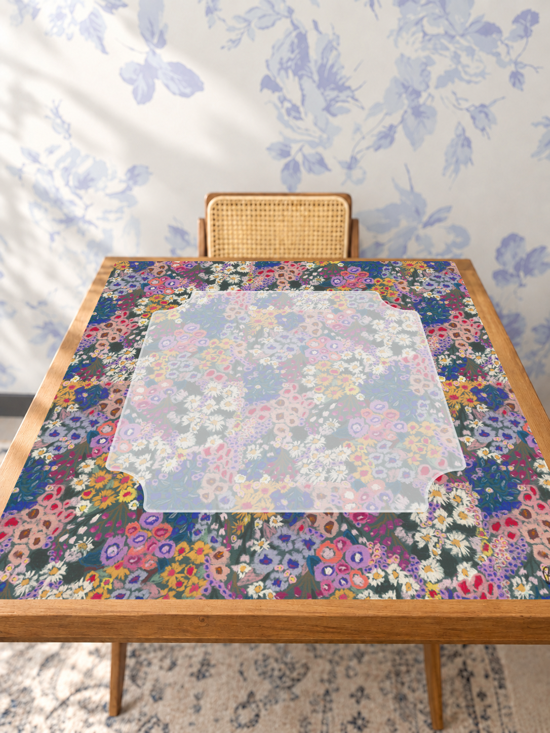 Dots in Bloom mahjong mat — Studio Table Angle