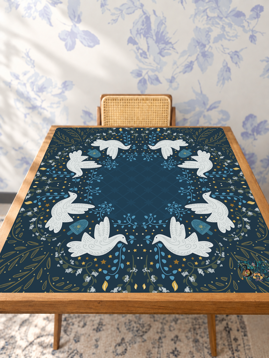 Dove of Peace mahjong mat — Studio Table Angle