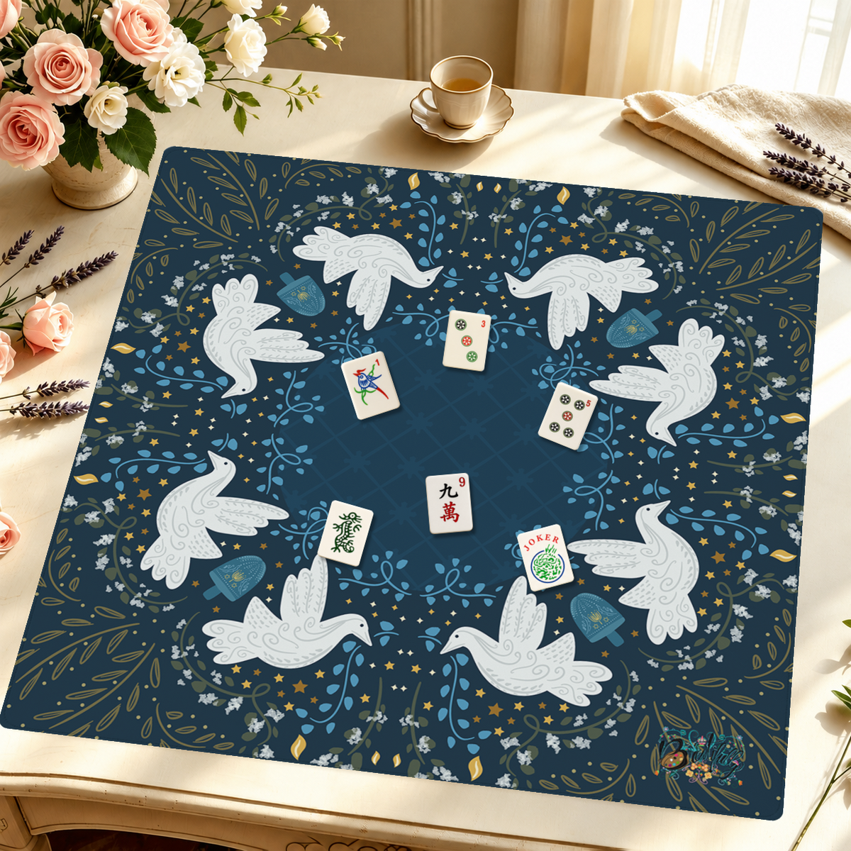 Dove of Peace mahjong mat — Styled Tile Table