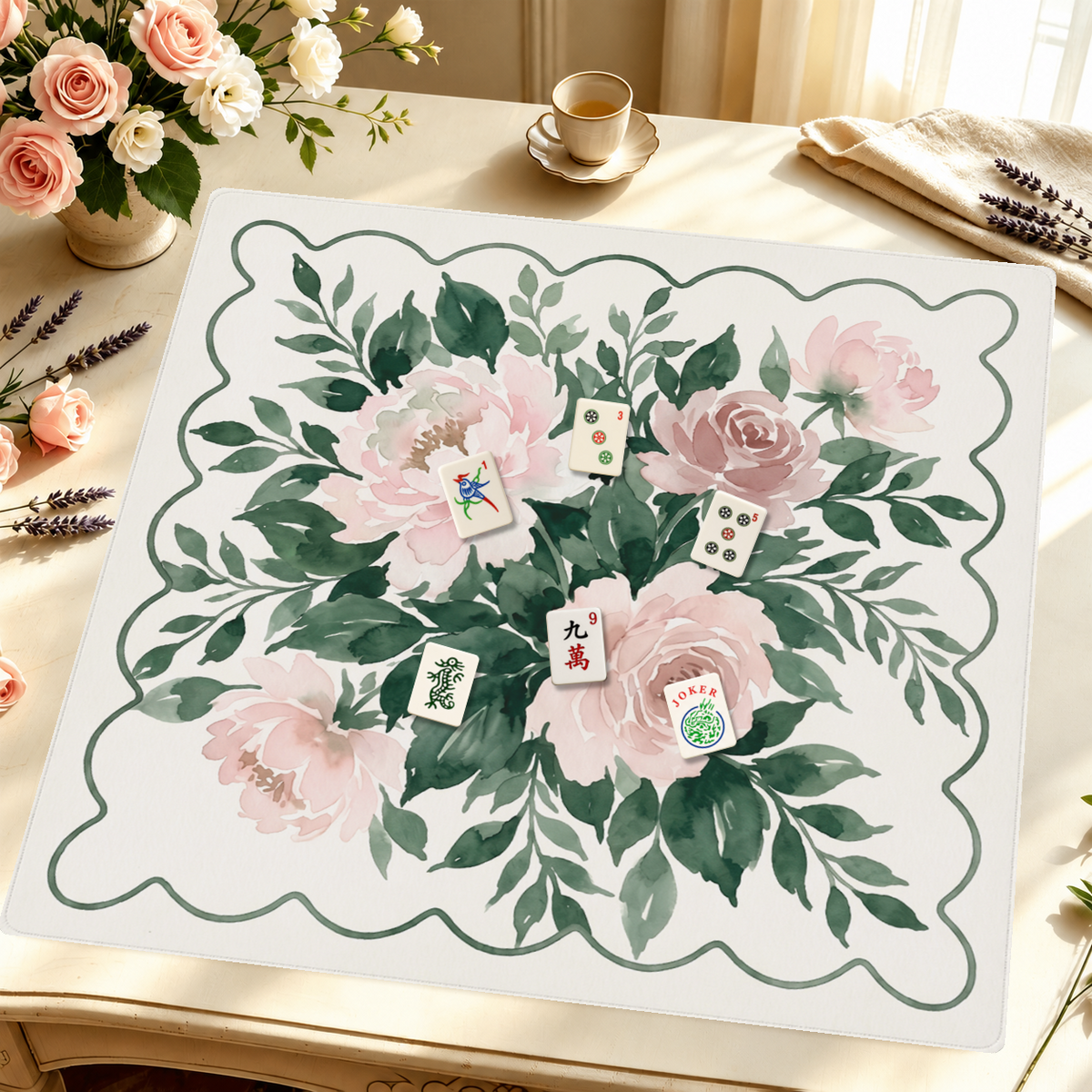 Mahjong by SI™ Peony Rose Garden Mahjong Mat