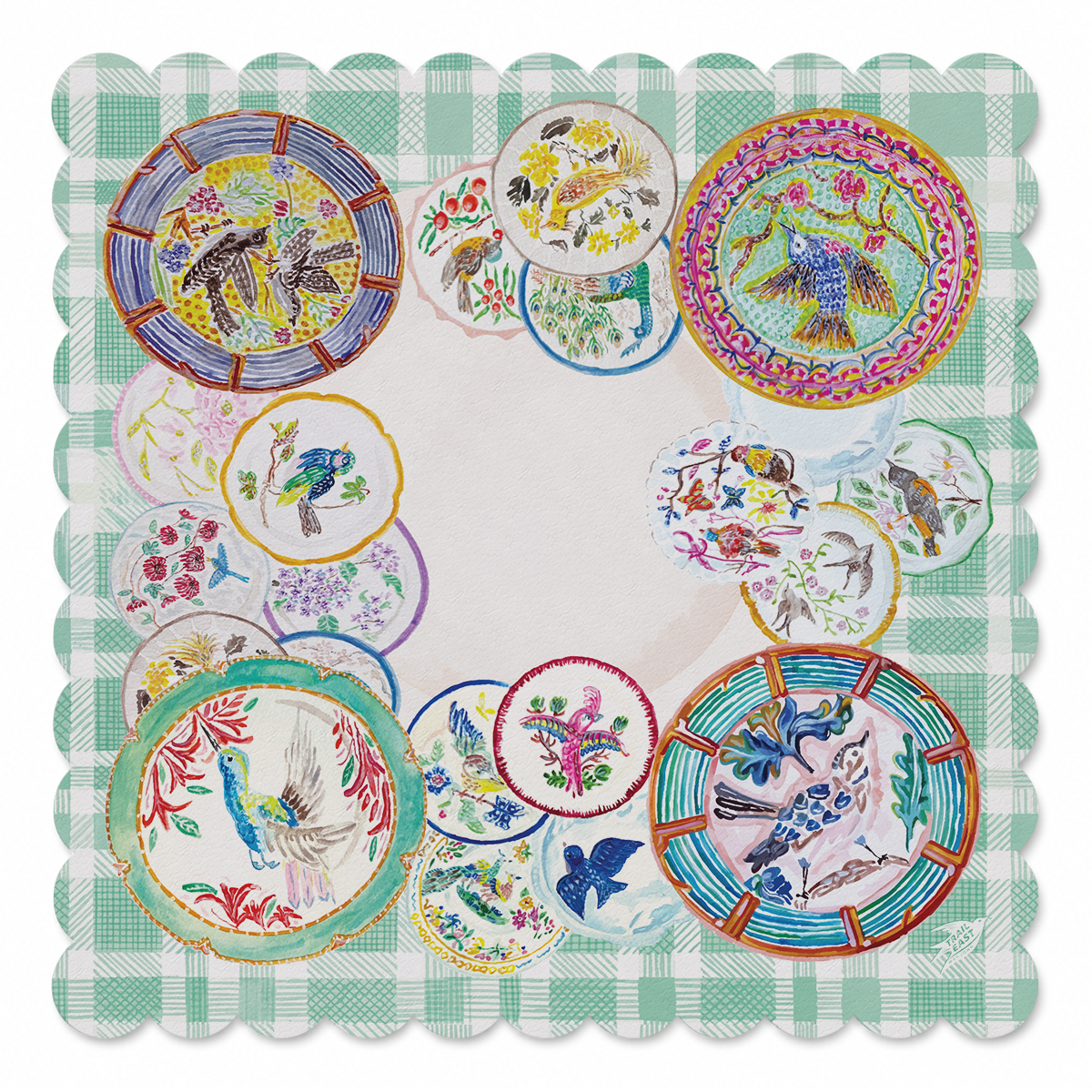 Songbird Garden Plates Mahjong Mat | Mahjong by SI