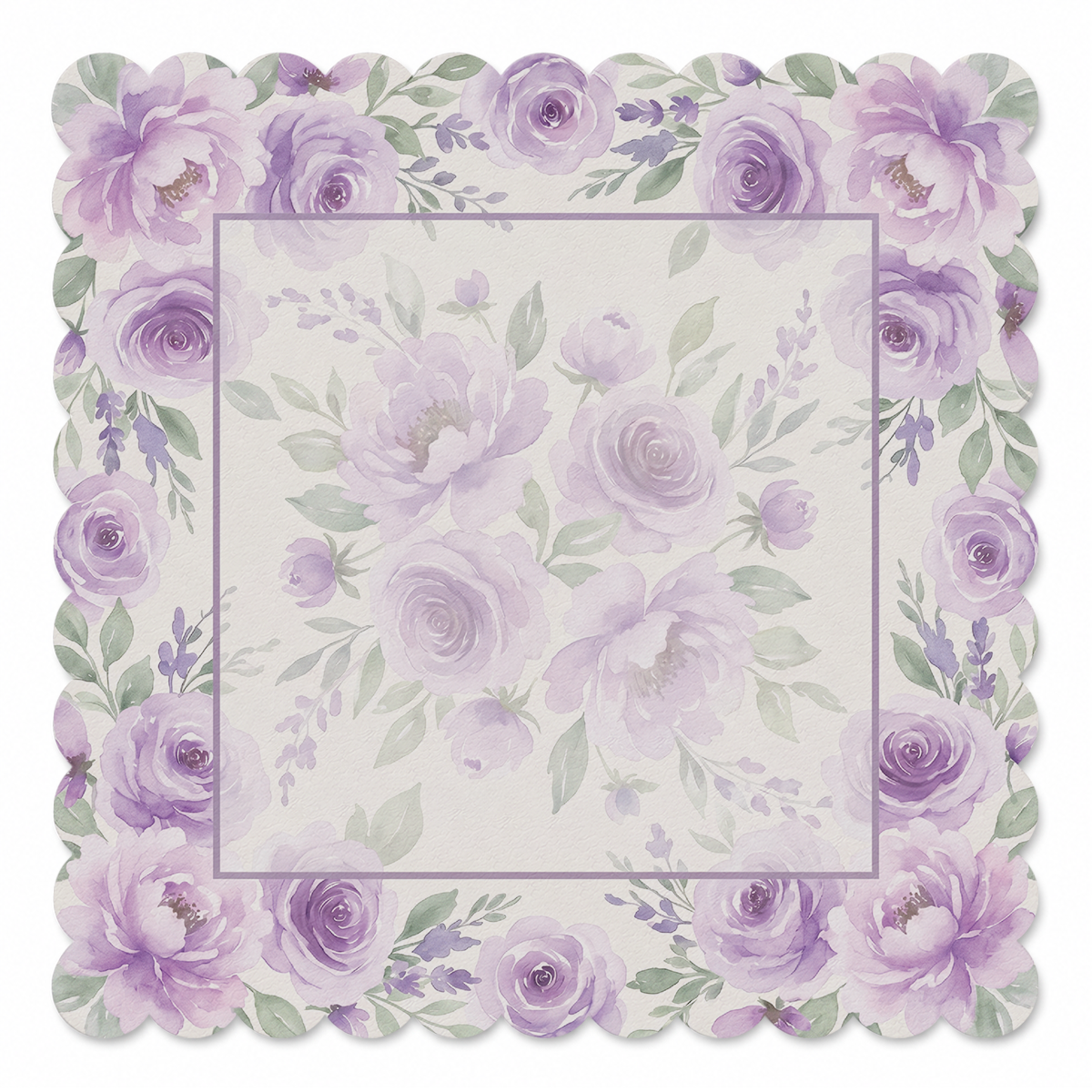 Lavender Rose Watercolor Frame Mahjong Mat | Mahjong by SI