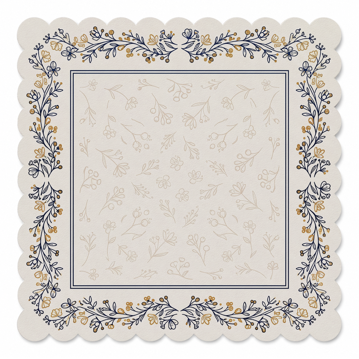 Navy Wildflower Botanical Frame Mahjong Mat | Mahjong by SI