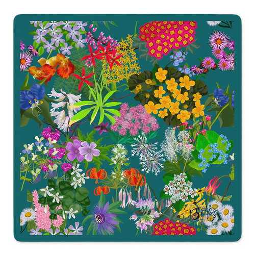 Botanical Rhapsody in Teal Mahjong Mat | Mahjong by SI