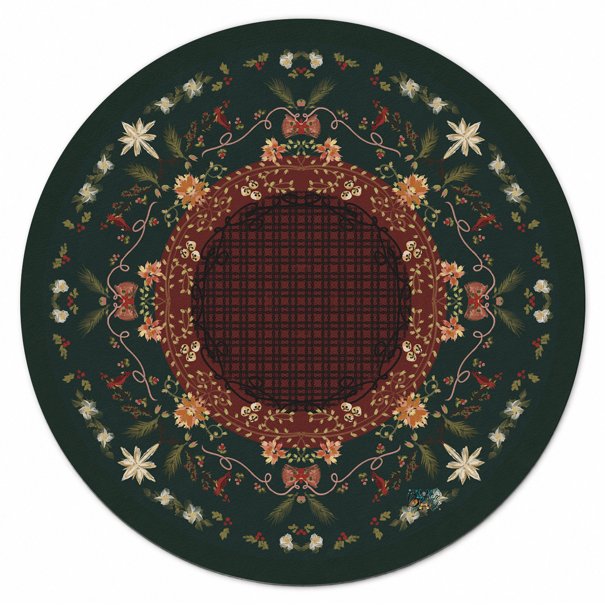 Holiday Wreath Botanical Circle Mahjong Mat | Mahjong by SI
