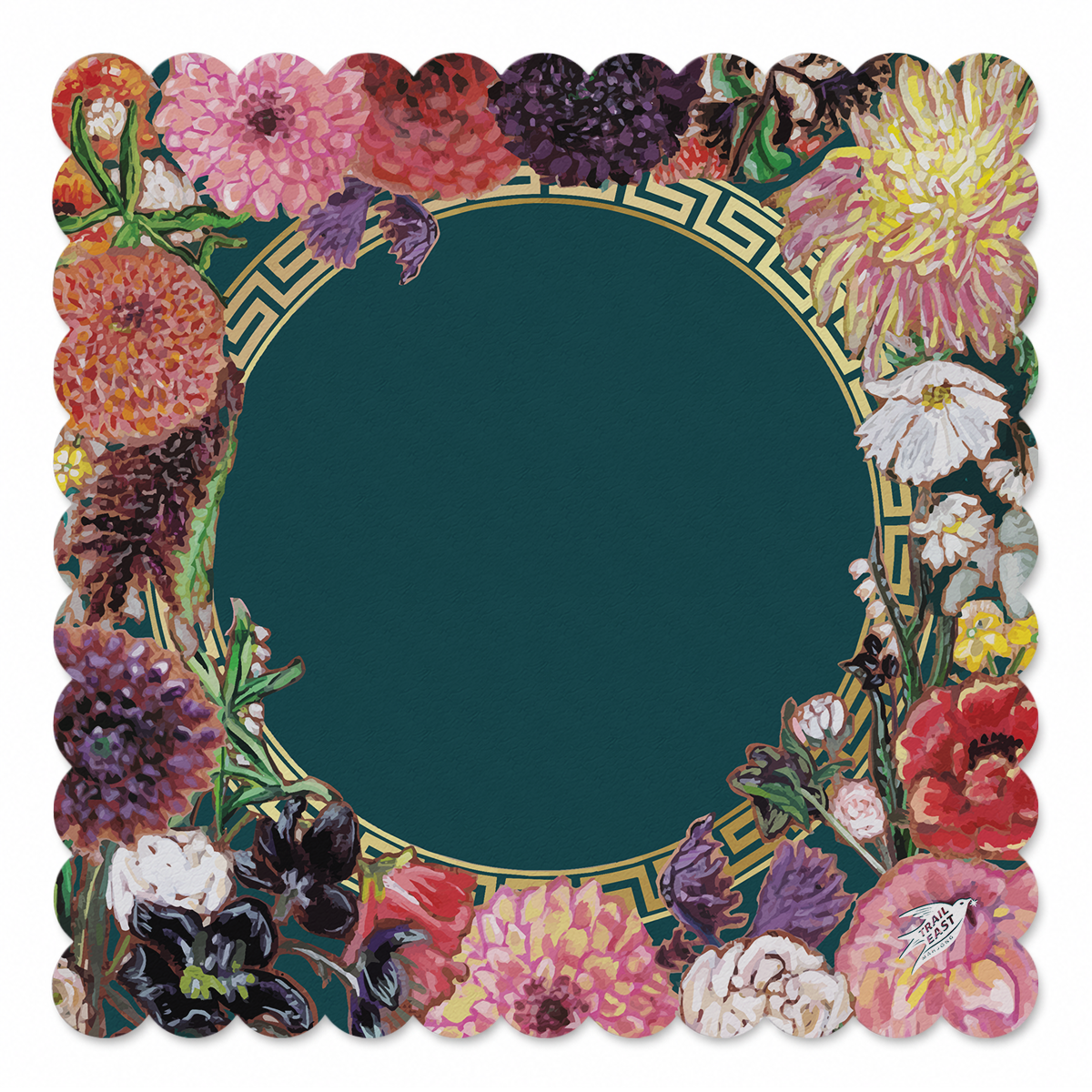 Dahlia Greek Key Frame Mahjong Mat | Mahjong by SI