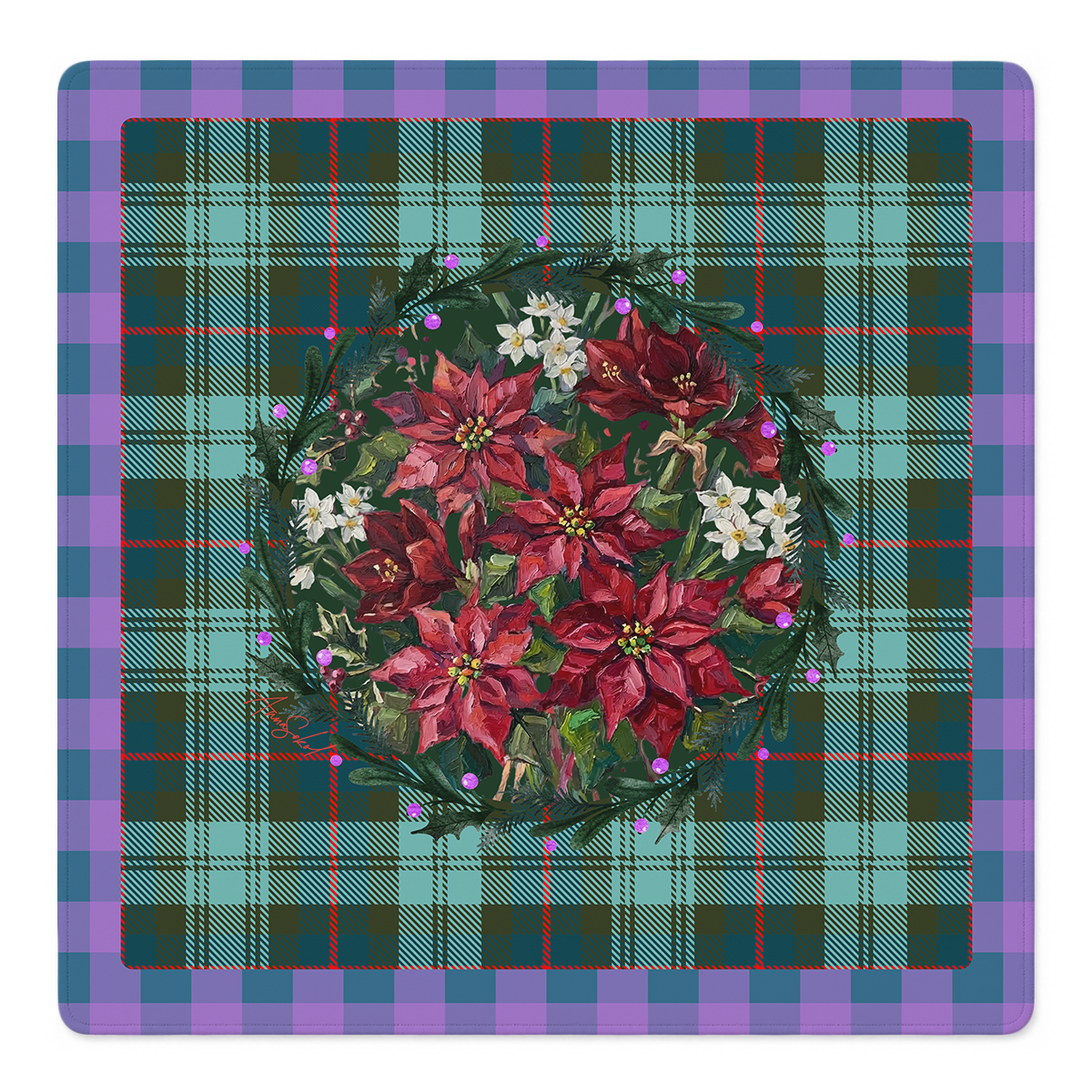 Poinsettia Plaid Party Mahjong Mat | Mahjong by SI