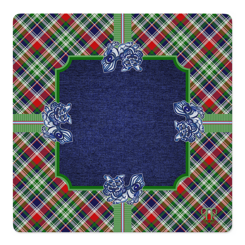 Plaid to the Foo Dogs Mahjong Mat | Mahjong by SI