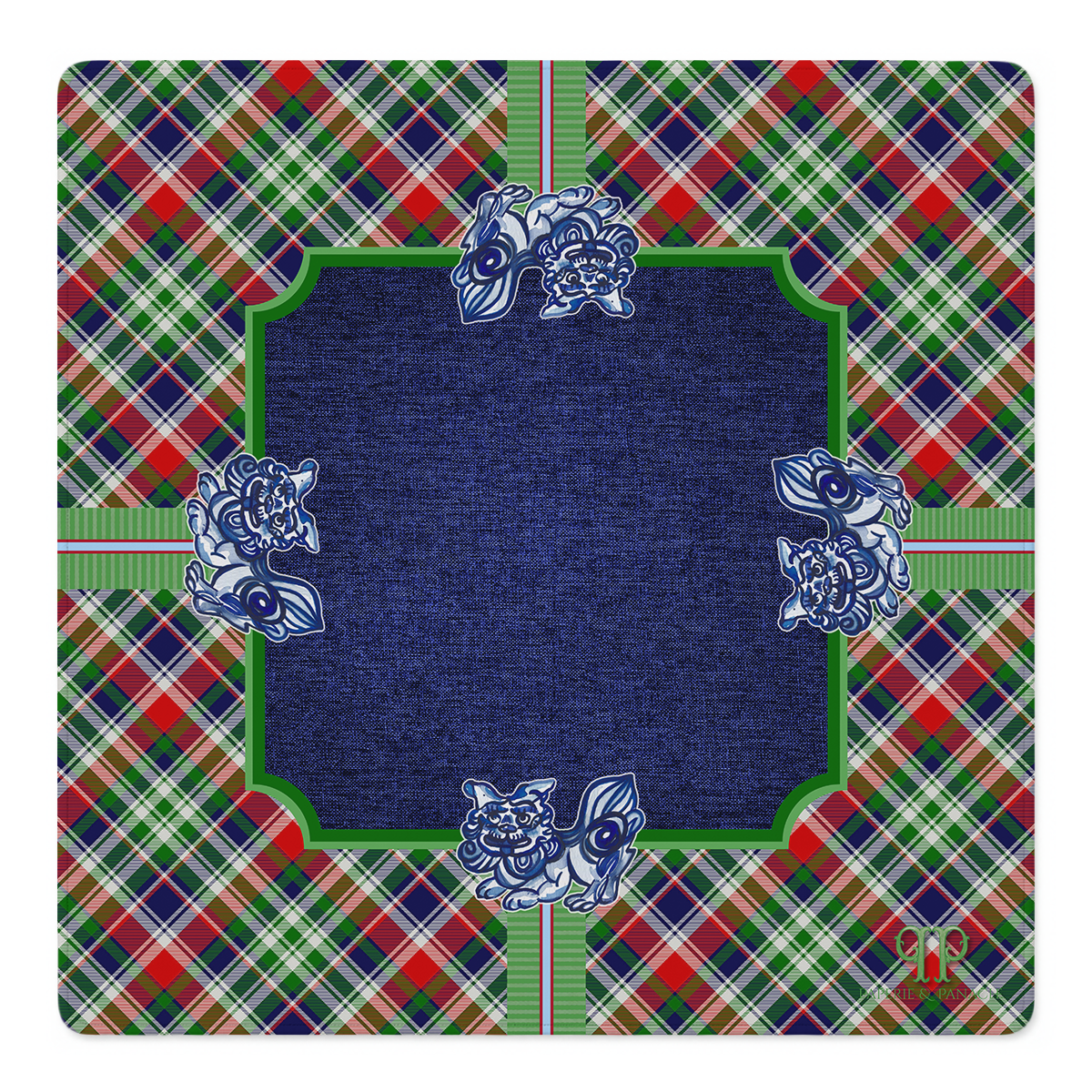 Plaid to the Foo Dogs Mahjong Mat | Mahjong by SI