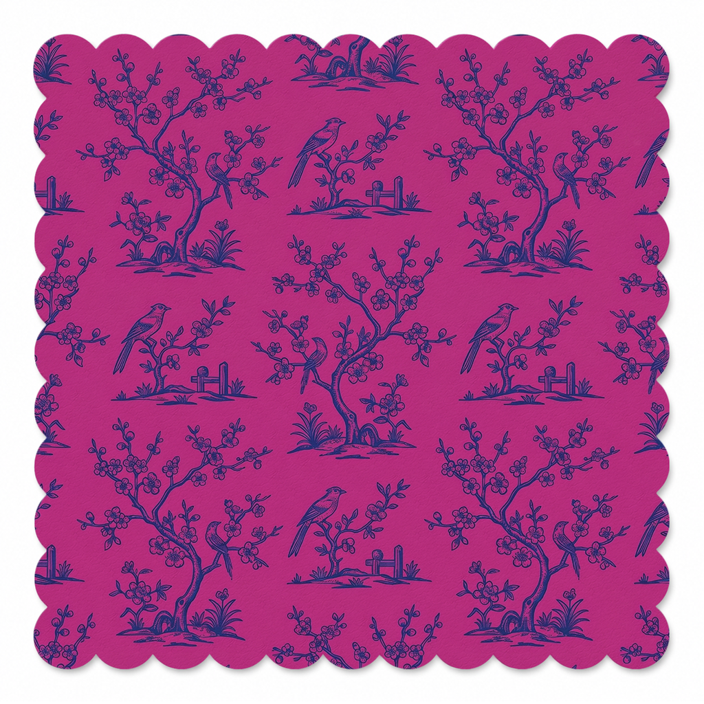 Fuchsia Songbird Chinoiserie Mahjong Mat | Mahjong by SI
