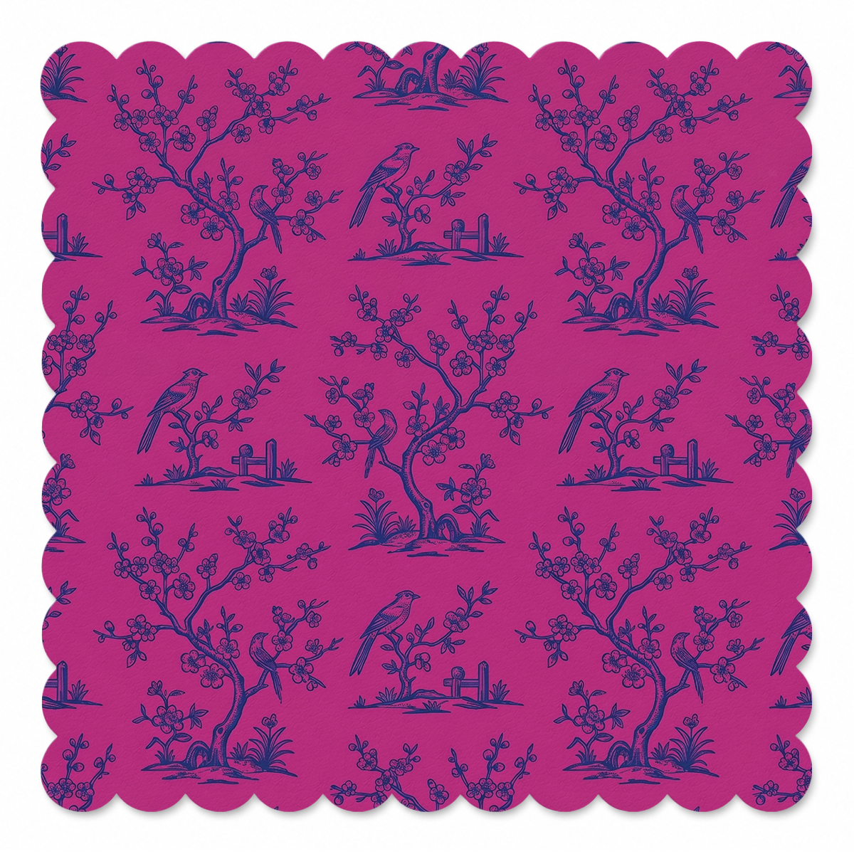 Fuchsia Songbird Chinoiserie Mahjong Mat | Mahjong by SI