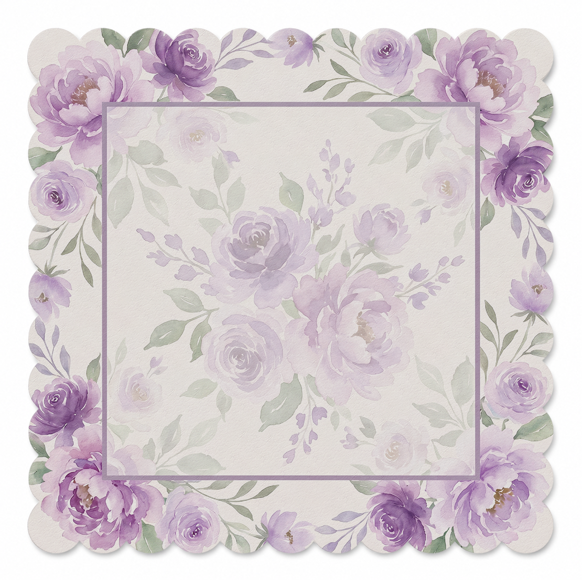 Violet Bloom Watercolor Frame Mahjong Mat | Mahjong by SI