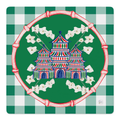 Christmas Pagoda Village mahjong mat original artwork by Jessica Henderson of JJ Designs