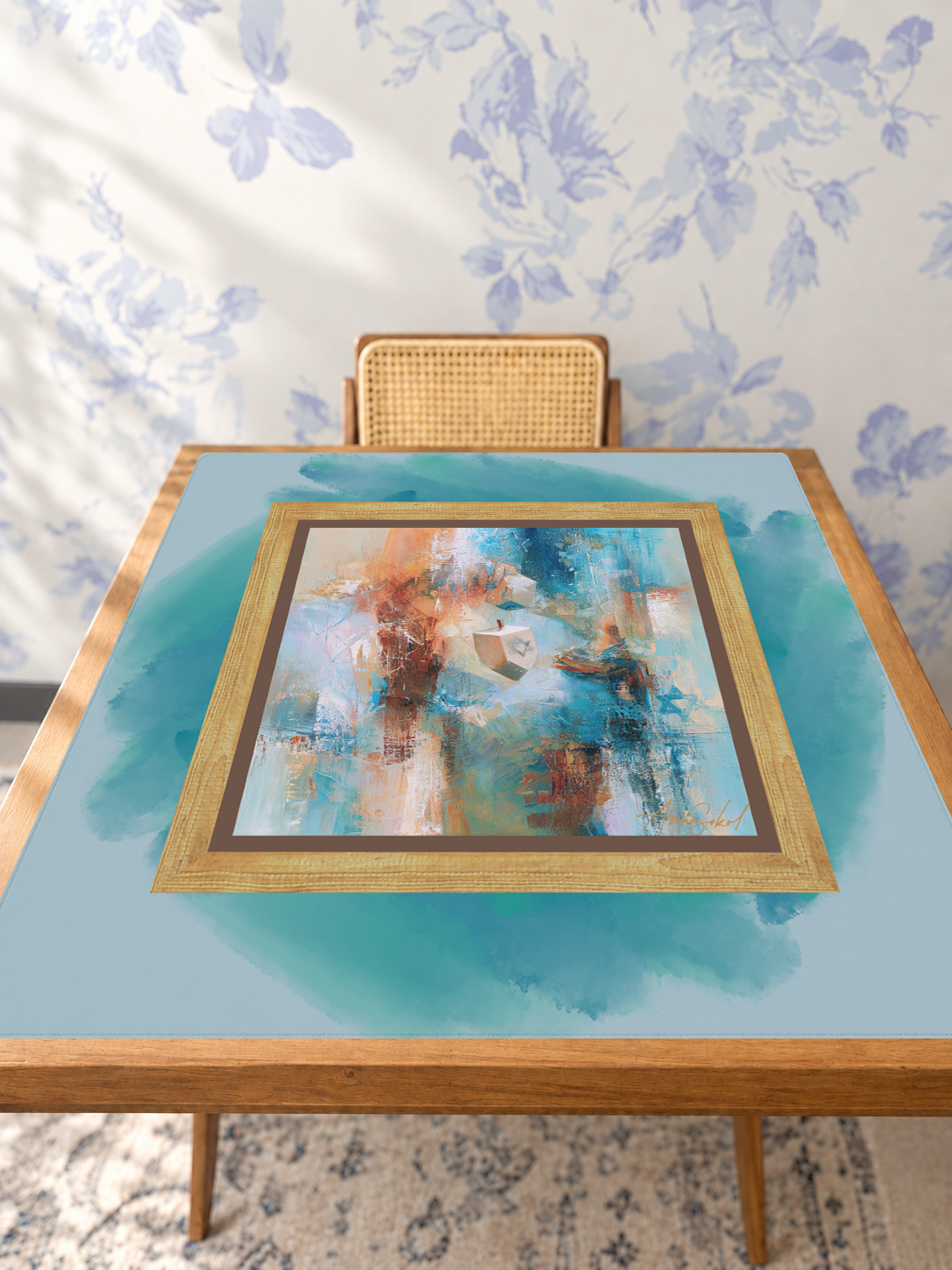 Dreidel Dreaming mahjong mat — Studio Table Angle