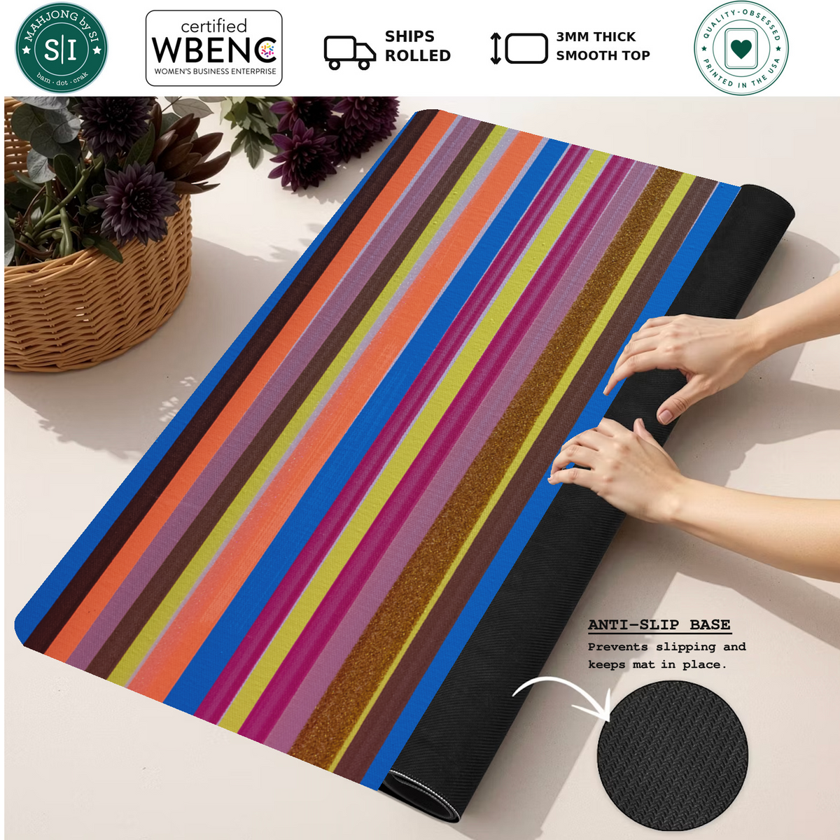 Electric Rainbow Rally mahjong mat — Rolled Mat Feature Image