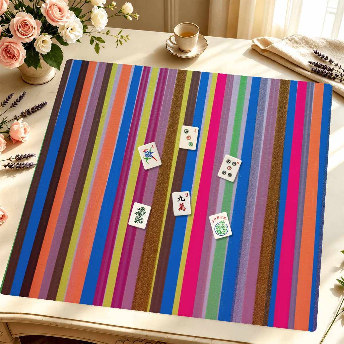 Electric Rainbow Rally mahjong mat — Styled Tile Table