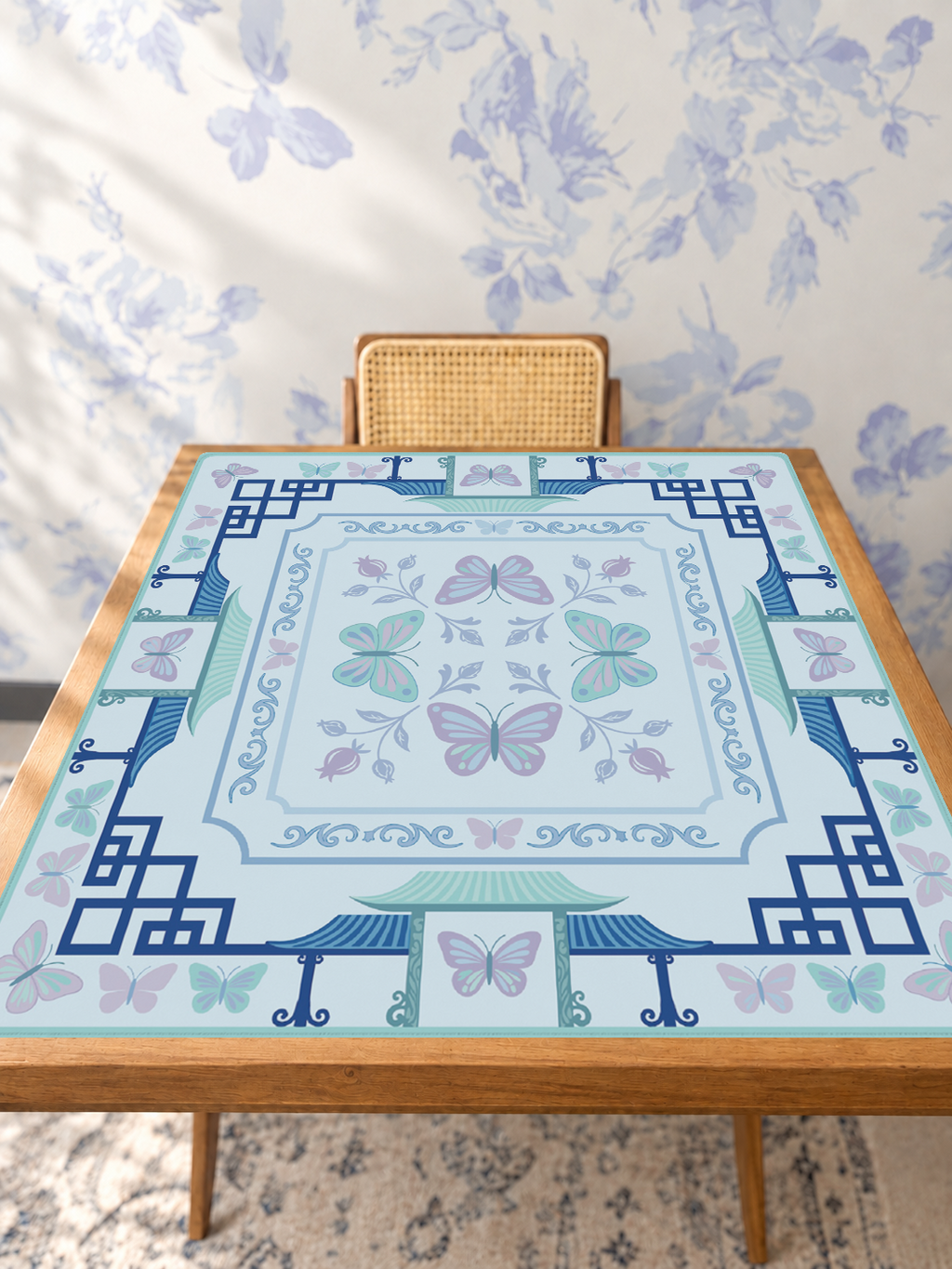 Enchanted Butterfly mahjong mat — Studio Table Angle