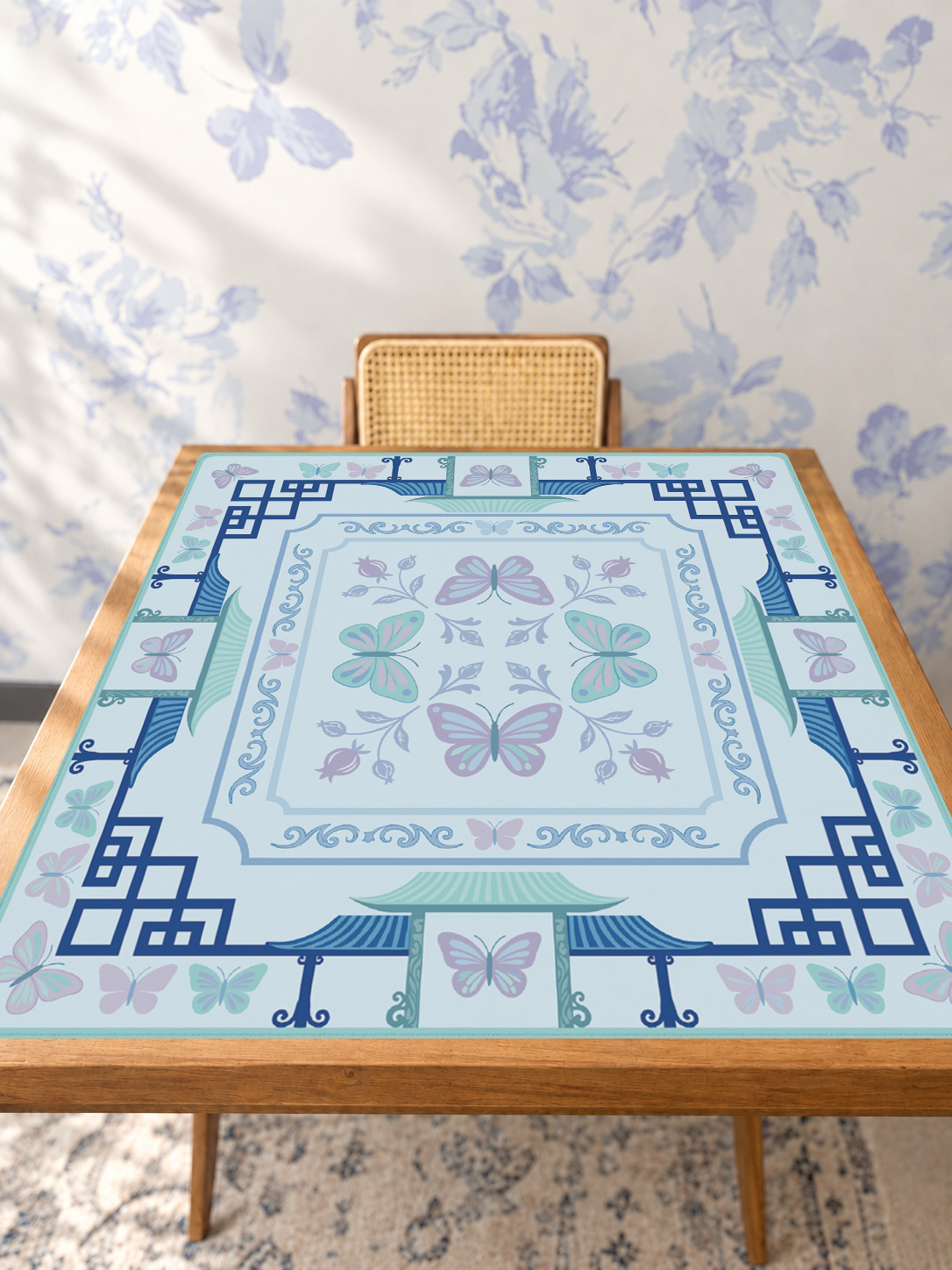 Enchanted Butterfly mahjong mat — Studio Table Angle