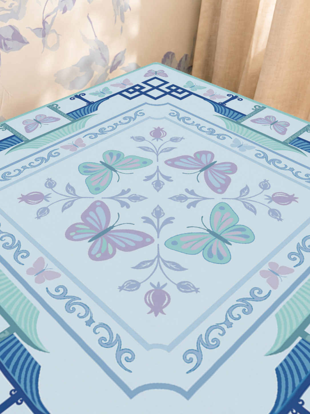 Enchanted Butterfly mahjong mat — Sunlit Close-up