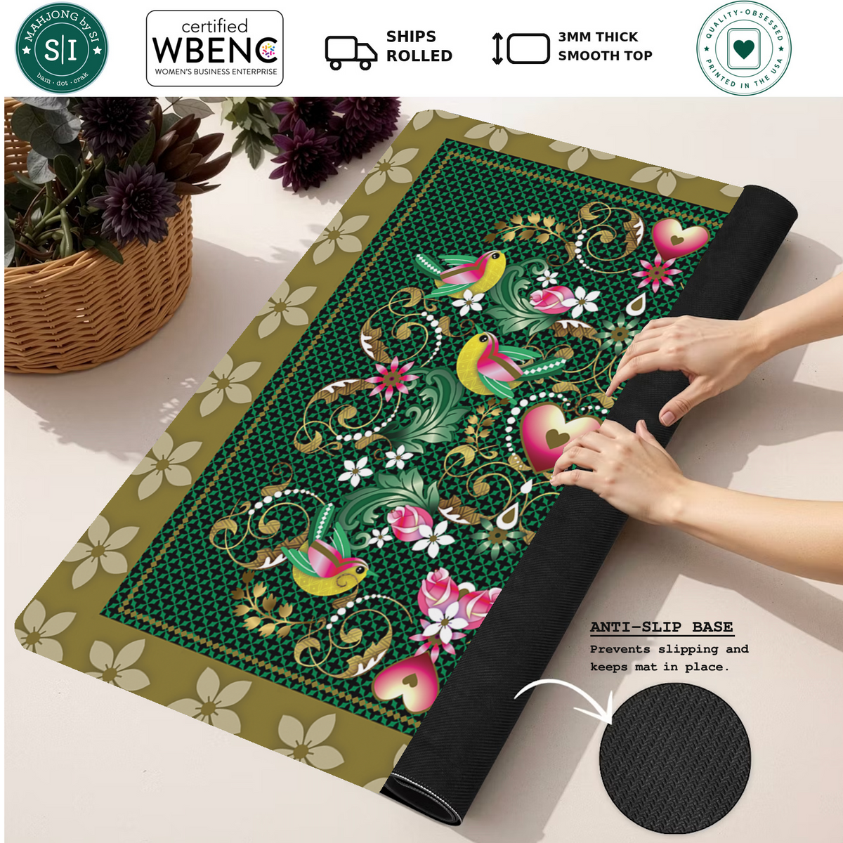 Esmeralda mahjong mat — Rolled Mat Feature Image