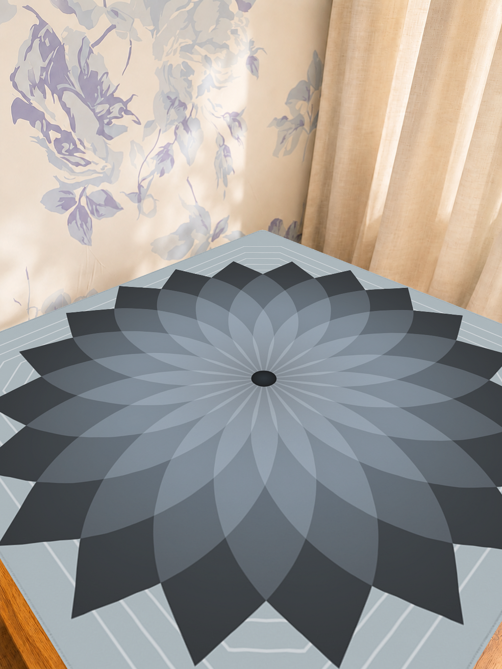 Eternal Mandala | Grey mahjong mat — Sunlit Detail