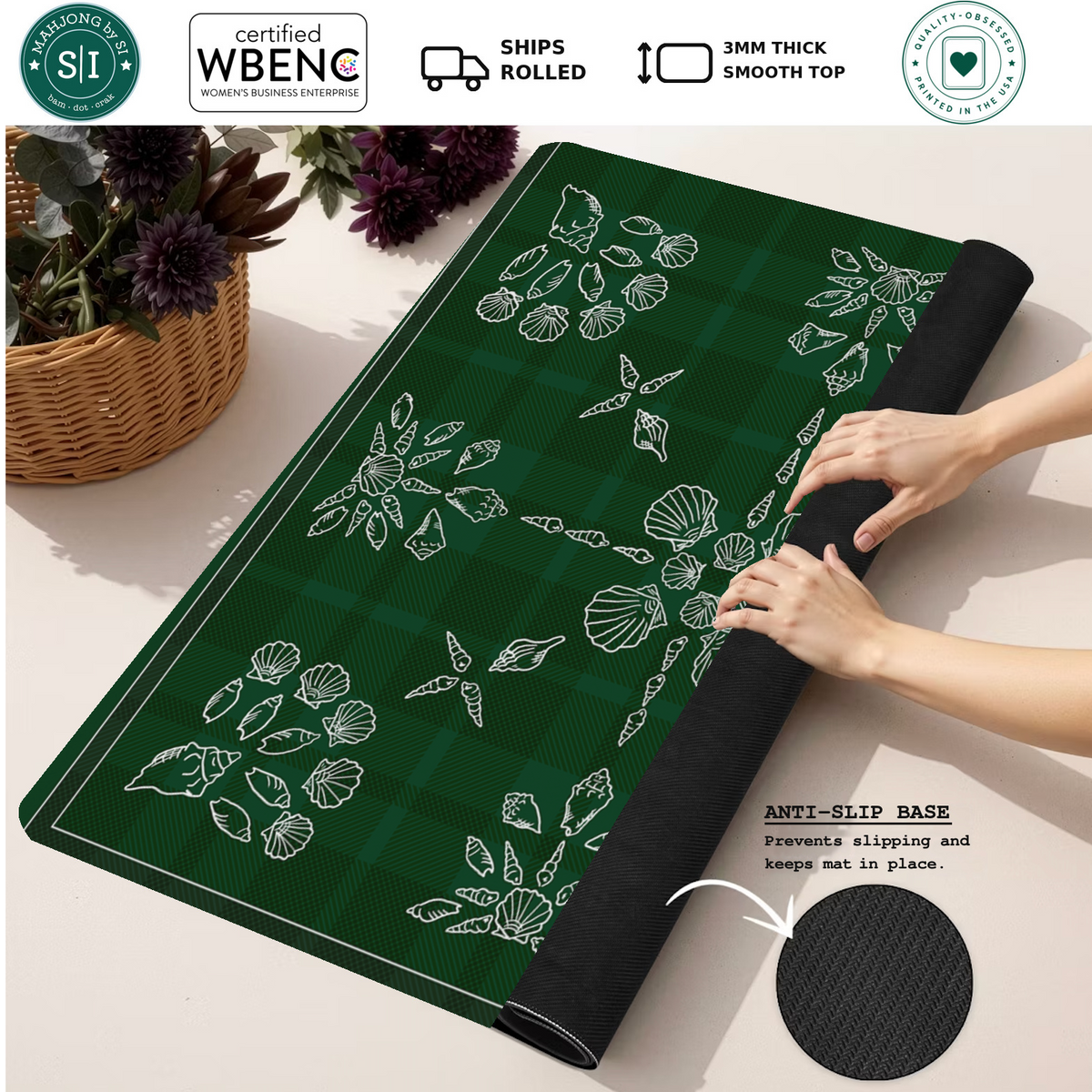 Evergreen Compass mahjong mat — Rolled Mat Feature Image
