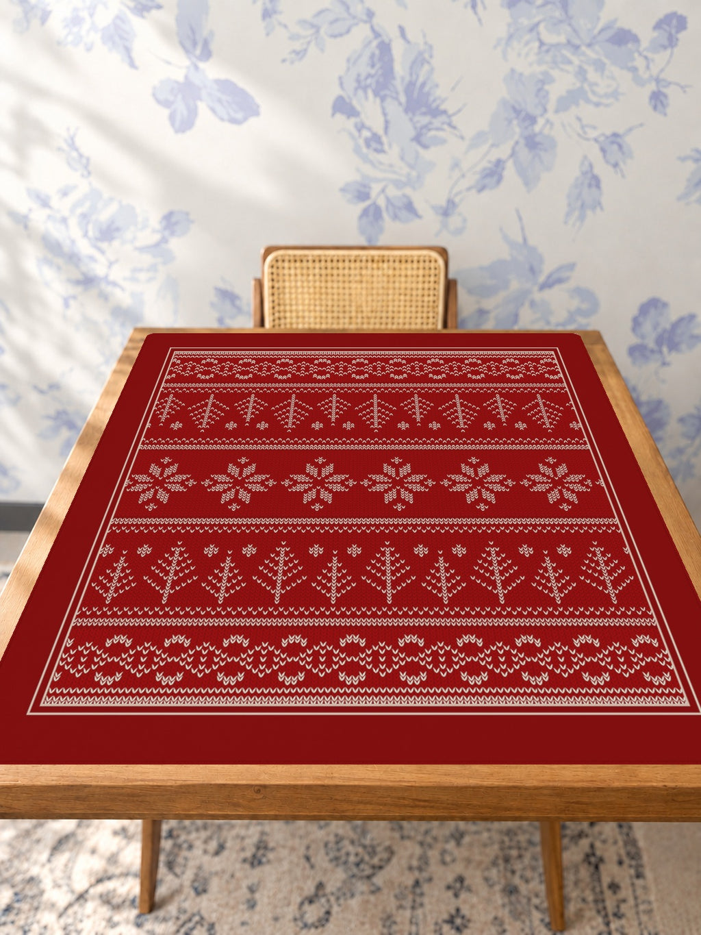 Mahjong by SI™ Fair Isle Be Home for Christmas Mahjong Mat — Studio Table Angle [studio-angle-square]